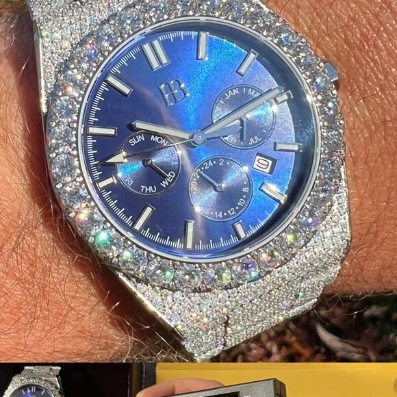 Moissanite Men's Perpetual Calendar Iced Hip-Hop Watch with 35ct Gemstones - Picture 1 of 10